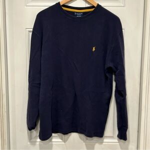 Polo Ralph Lauren Mens Long Sleeve Thermal Sleep Shirt, Blue Yellow Pony, Large